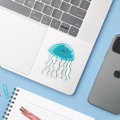 Blauwgroen kwallen sticker (Laptop met iPhone)
