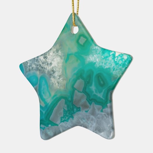 Blauwgroen kwartsgeode keramisch ornament (Links)