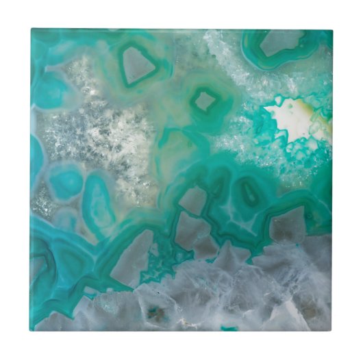 Blauwgroen kwartsgeode tegeltje (Voorkant)