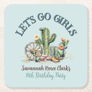 Blauwgroen laat gaan meisjes cowgirl cactus verjaa kartonnen onderzetters