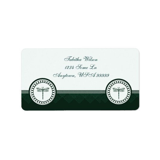 Blauwgroen label Dragonfly Embleem adres (Voorkant)