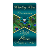 Blauwgroen label voor pacock Weddenschap Wijn (Voorkant)