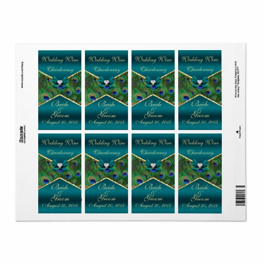 Blauwgroen label voor pacock Weddenschap Wijn (Full Sheet)