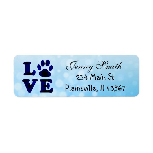 Blauwgroen label voor Striped Love Paw Print Retur (Voorkant)