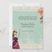 Blauwgroen Lace Alice in Wonderland Wedding Invita Kaart (Achterkant)