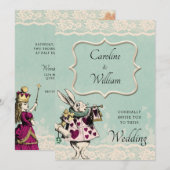 Blauwgroen Lace Alice in Wonderland Wedding Invita Kaart (Voorkant / Achterkant)