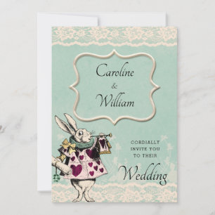 Blauwgroen Lace Alice in Wonderland Wedding Invita Kaart