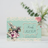 Blauwgroen Lace Alice in Wonderland Wedding RSVP K (Staand voorkant)