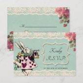 Blauwgroen Lace Alice in Wonderland Wedding RSVP K (Voorkant / Achterkant)