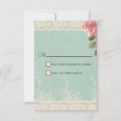 Blauwgroen Lace Alice in Wonderland Wedding RSVP K Kaartje (Achterkant)