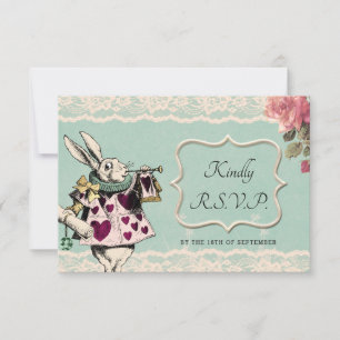 Blauwgroen Lace Alice in Wonderland Wedding RSVP K Kaartje