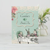 Blauwgroen Lace Alice Wonderland Tea Party Vrijgez Kaart (Staand voorkant)