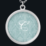 Blauwgroen Lace Monogram Sterling Silver Ketting<br><div class="desc">Mooie Lace Sterling Silver Ketting - achtergrond kleur kan worden veranderd.. Geweldig als huwelijksgunst,  huwelijksgeschenk,  verjaardagscadeau of vakantiegift.</div>