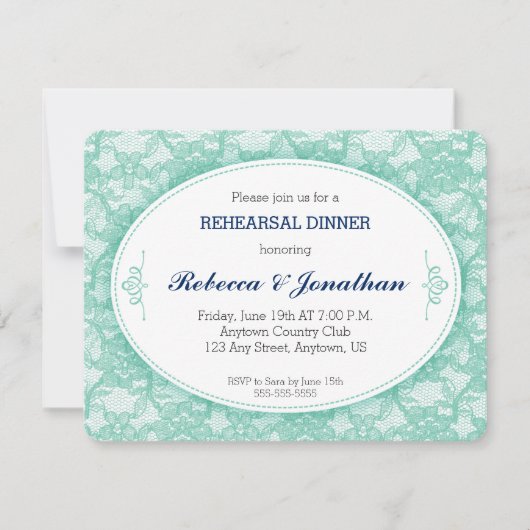 Blauwgroen Lace  repetitie diner Kaart (Voorkant)