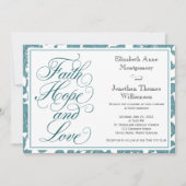 Blauwgroen Lace Script Faith Hope & Love Wedding Kaart (Voorkant)