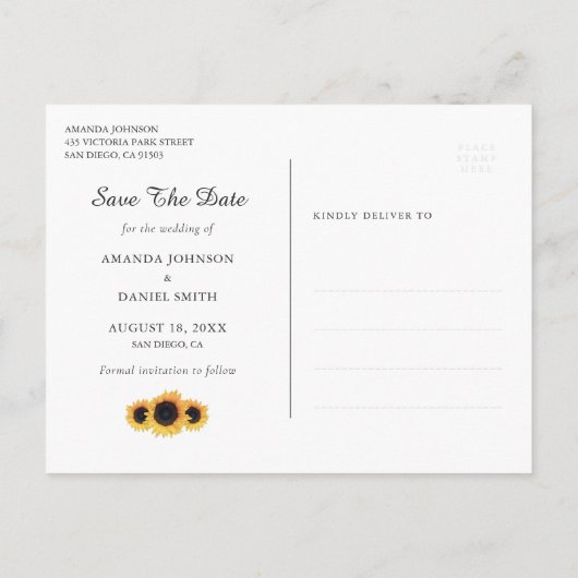 Blauwgroen Lace Sunflower Weddenfoto Save the Date Aankondigingskaart (Achterkant)