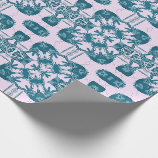 Blauwgroen Lacy Square Kaleidoscoop Cadeaupapier (Hoek)