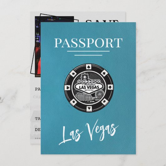 Blauwgroen Las Vegas Passport Bewaar de datum Save The Date (Voorkant / Achterkant)