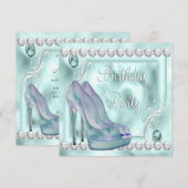 Blauwgroen Lavendel Paarse Hoge Hak Schoen Verjaar Kaart (Voorkant / Achterkant)