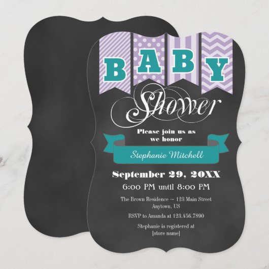 Blauwgroen lavender Chalkboard Vlag Baby shower ui Kaart (Voorkant / Achterkant)