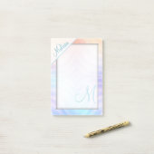 Blauwgroen lavender Yellow Melon Monogram Post-it® Notes (Op bureau)