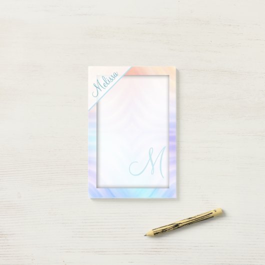 Blauwgroen lavender Yellow Melon Monogram Post-it® Notes (Op bureau)