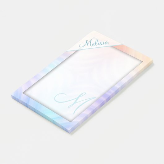 Blauwgroen lavender Yellow Melon Monogram Post-it® Notes (Schuin)
