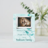 Blauwgroen Leaves Flat Holiday-fotokaart Feestdagenkaart (Staand voorkant)