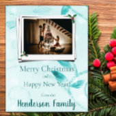 Blauwgroen Leaves Flat Holiday-fotokaart Feestdagenkaart