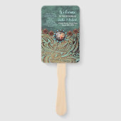 Blauwgroen leder western land bruiloft programma's handwaaier (Voorkant)