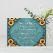 Blauwgroen lederen Gereedschap & Zonnebloemen Save Kaart (Staand voorkant)
