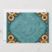 Blauwgroen lederen handdoek & zonnebloemen repetit kaart (Achterkant)