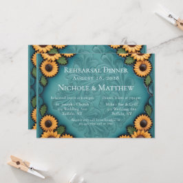 Blauwgroen lederen handdoek & zonnebloemen repetit kaart