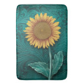 Blauwgroen lederen handgemaakte gele zonnebloem badmat (Voorkant Verticaal)