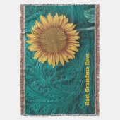 Blauwgroen lederen handgemaakte gele zonnebloem be deken (Voorkant Verticaal)