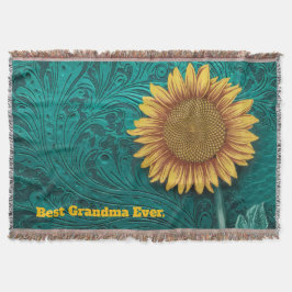 Blauwgroen lederen handgemaakte gele zonnebloem be deken