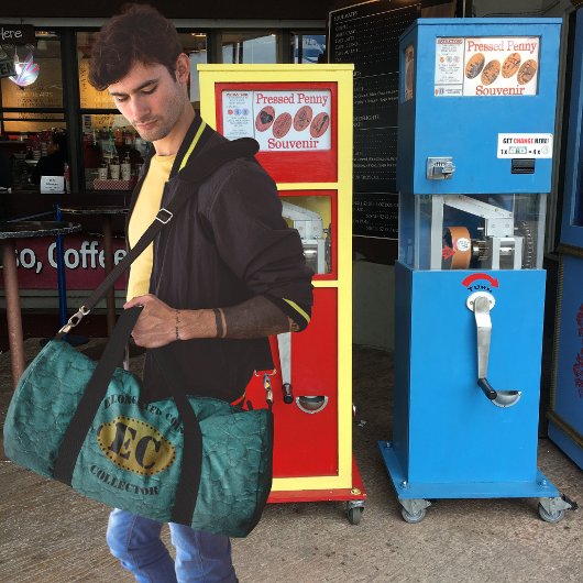 Blauwgroen lederen imitatie langwerpige muntverzam plunjezak