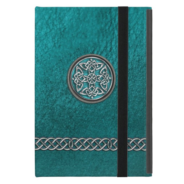 Blauwgroen lederen Keltische Knot Tribal iPad mini Hoesje (Voorkant Dicht)
