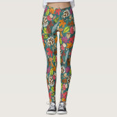 blauwgroen leggings voor de herfst van boho (Voorkant)