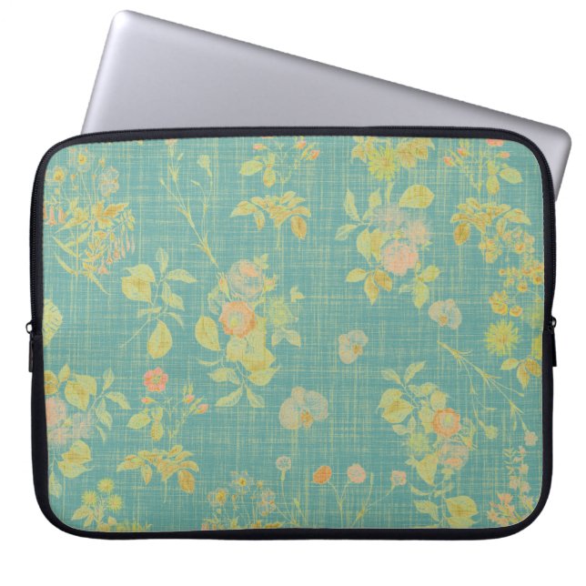  Blauwgroen lentepatroon Laptop Sleeve (Voorkant)