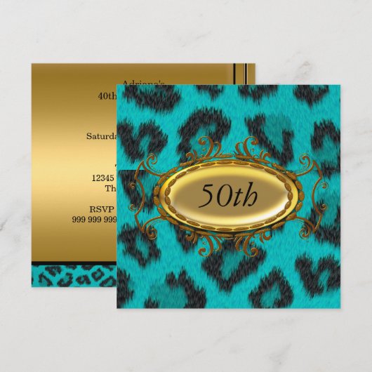 Blauwgroen Leopard 50e verjaardag Kaart (Voorkant / Achterkant)