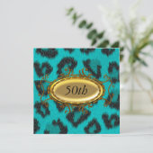 Blauwgroen Leopard 50e verjaardag Kaart (Staand voorkant)