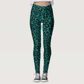 Blauwgroen leopard Animal Skin Print Leggings (Voorkant)