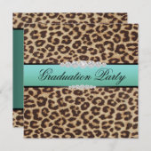 Blauwgroen Leopard Graduation Party Kaart (Voorkant / Achterkant)