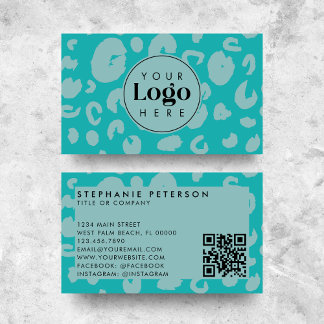 Blauwgroen Leopard Print Custom Company Logo QR Co Visitekaartje
