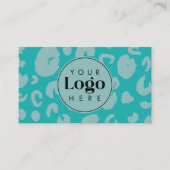 Blauwgroen Leopard Print Custom Company Logo QR Co Visitekaartje (Voorkant)