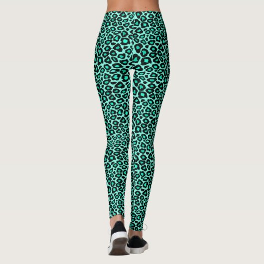 Blauwgroen Leopard Print Leggings (Achterkant)
