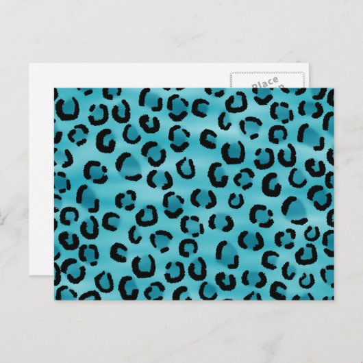 Blauwgroen Leopard Print Pattern. Briefkaart (Voorkant / Achterkant)
