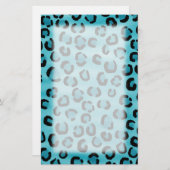 Blauwgroen Leopard Print Pattern. Briefpapier (Voorkant / Achterkant)