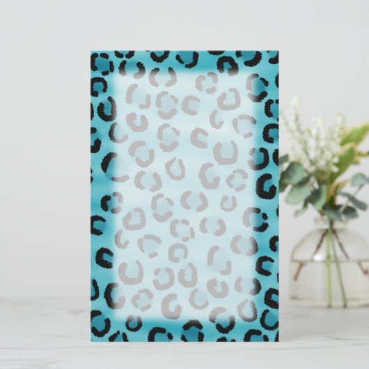 Blauwgroen Leopard Print Pattern. Briefpapier (Staand voorkant)